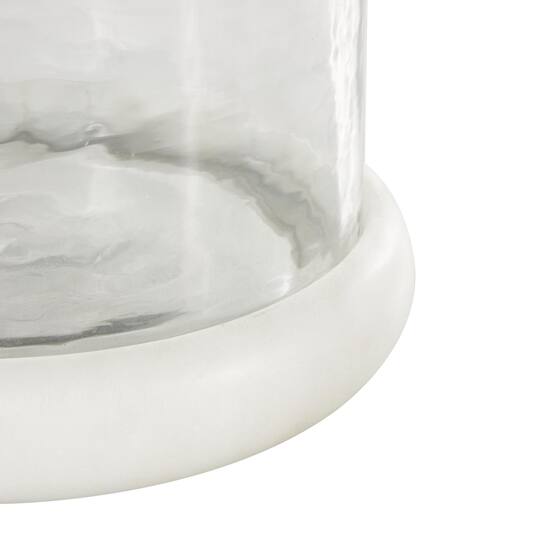Clear Glass Pillar Candle Holder with White Marble Base